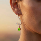Elegant Spiral Teardrop Peridot Diamond Drop Earrings