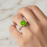 Peridot Square Cushion Under Halo Diamonds Thin Ring with Diamond Band - GeumJewels