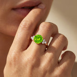 Trio Diamond Engagement Ring with Round Solitaire Peridot