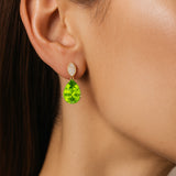 Illussion Set Diamond Earrings with Pear Cut Peridot - GeumJewels