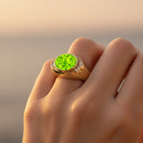 Vintage Style Elongated Oval Peridot Halo Diamond Twisted Ring - GeumJewels