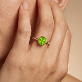 Oval Solitaire Peridot Ring with Twisted Wire Diamond Band