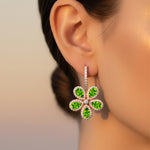 Pear Shaped Peridot Flower Diamond Leverback Earrings - GeumJewels