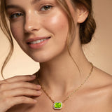 Emerald Cut Peridot Halo Set Diamond Necklace