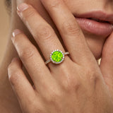Classic Round Halo Diamonds with Solitaire Peridot Engagement Ring