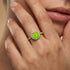 Classic Round Halo Diamonds with Solitaire Peridot Engagement Ring - GeumJewels
