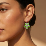 Pear Shaped Peridot Flower Diamond Leverback Earrings