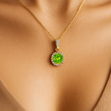 Dainty Round Solitaire Halo Diamond Peridot Pendant