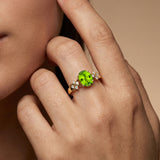Criss Cross Diamond Ring with Oval Cut Peridot