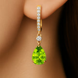 Lever Back Diamond Drop Earrings with Pear Cut Peridot - GeumJewels
