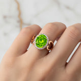 Vintage Love Inspired Oval Peridot Halo Diamond Engagement Ring - GeumJewels