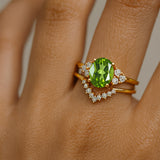 Peridot Solitaire Gold Ring With Stackable Diamond Band - GeumJewels