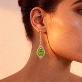 Art Deco Style Pear Shaped Peridot Diamond Drop Earrings - GeumJewels
