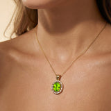 Vintage Style Oval Shaped Peridot Halo Set with Diamond Accents