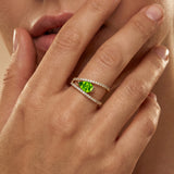 Fashionable V Shaped Diamond Ring with Pear Cut Peridot