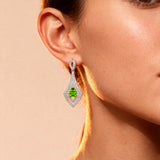 Vintage Inspired Pear Cut Peridot Diamond Drop Earrings - GeumJewels