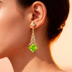 Inverted Princess Cut Peridot Drop Earrings with Diamonds - GeumJewels