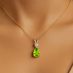 Peridot Teardrop Pendant with Solitaire Diamond - GeumJewels