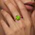 Cushion Cut Peridot Engagement Ring with Distant Diamond Band - GeumJewels