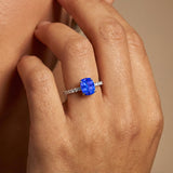 Long Cushion Tanzanite Thin Diamond Promise Ring