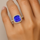 Halo Diamond Engagement Ring with Cushion Cut Tanzanite - GeumJewels
