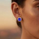 Cushion Cut Tanzanite Halo Diamond Stud Earrings