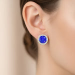 Round Solitaire Tanzanite Halo Diamond Stud Earrings - GeumJewels