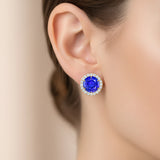 Round Solitaire Tanzanite Halo Diamond Stud Earrings - GeumJewels