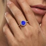 Classic Round Halo Diamonds with Solitaire Tanzanite Engagement Ring