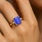 Emerald Cut Tanzanite and Diamond Three Stone Ring - GeumJewels