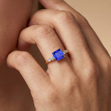 Princess Cut Tanzanite Graduating Accent Diamond Ring