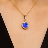 Classic Solitaire Round Tanzanite Halo Diamond Dangle Pendant - GeumJewels