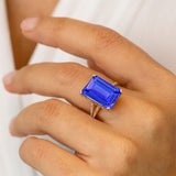 Emerald Cut Tanzanite Split Shank Engagement Ring with Diamonds - GeumJewels