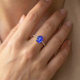 Oval Solitaire Tanzanite with Accent Diamonds Engagement Ring - GeumJewels