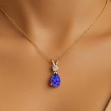 Tanzanite Teardrop Pendant with Solitaire Diamond - GeumJewels