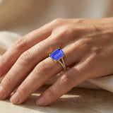 Emerald Cut Tanzanite Split Shank Engagement Ring with Diamonds