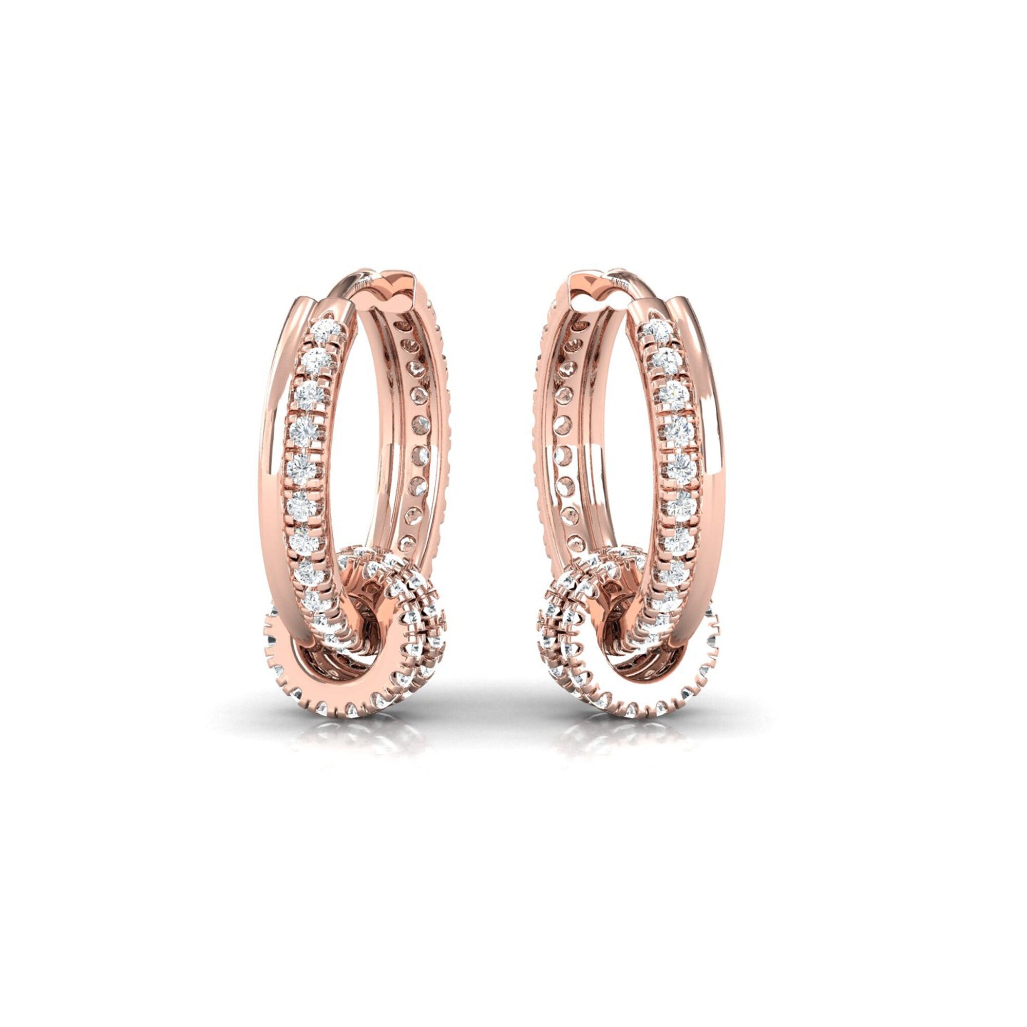 Double Row Diamond Gold Hoop Earrings - GeumJewels