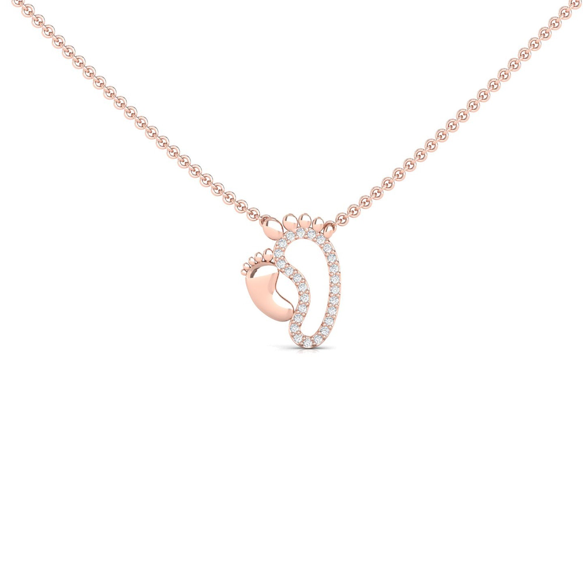 Mother & Baby Diamond Footprint Necklace - GeumJewels