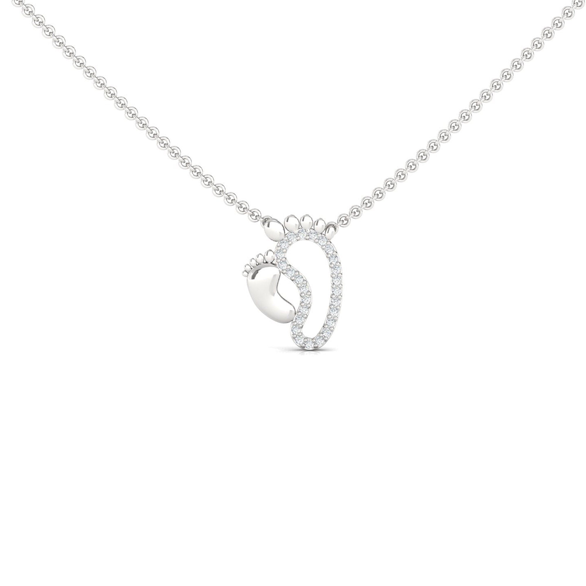 Mother & Baby Diamond Footprint Necklace - GeumJewels