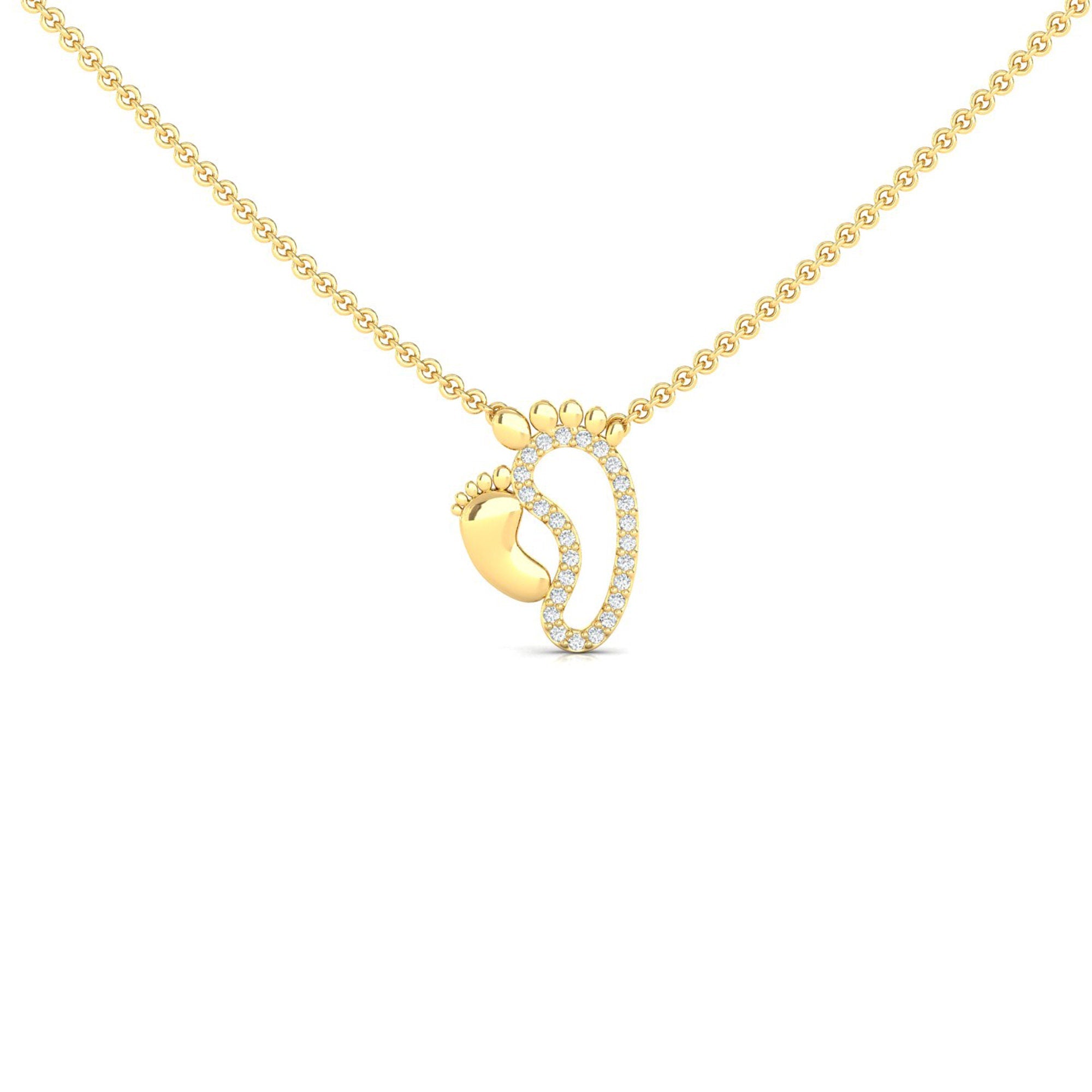 Mother & Baby Diamond Footprint Necklace - GeumJewels