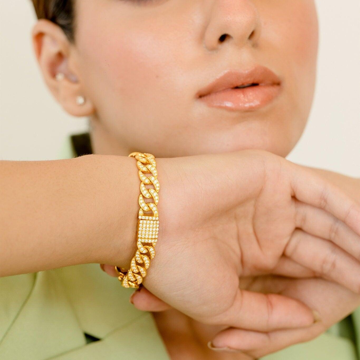 Handmade Rose Gold Cut Bracelet,10kt 14kt 18kt Thin Gold Chain Bracelet, Real Diamond Bracelet - GeumJewels