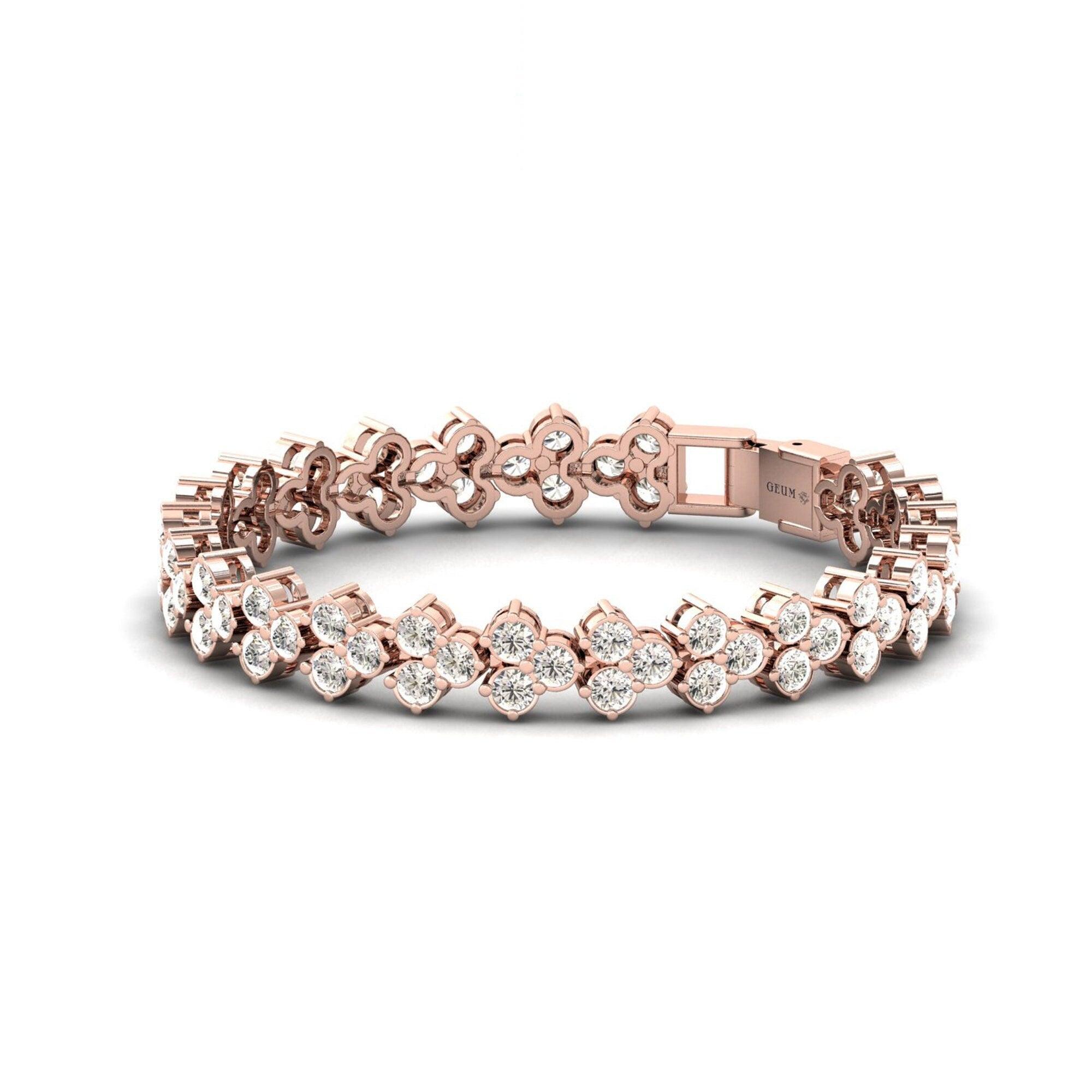Handmade Rose Gold Cut Bracelet,10kt 14kt 18kt Yellow/White Gold Bracelet, Real Diamond Designer Bracelet - GeumJewels