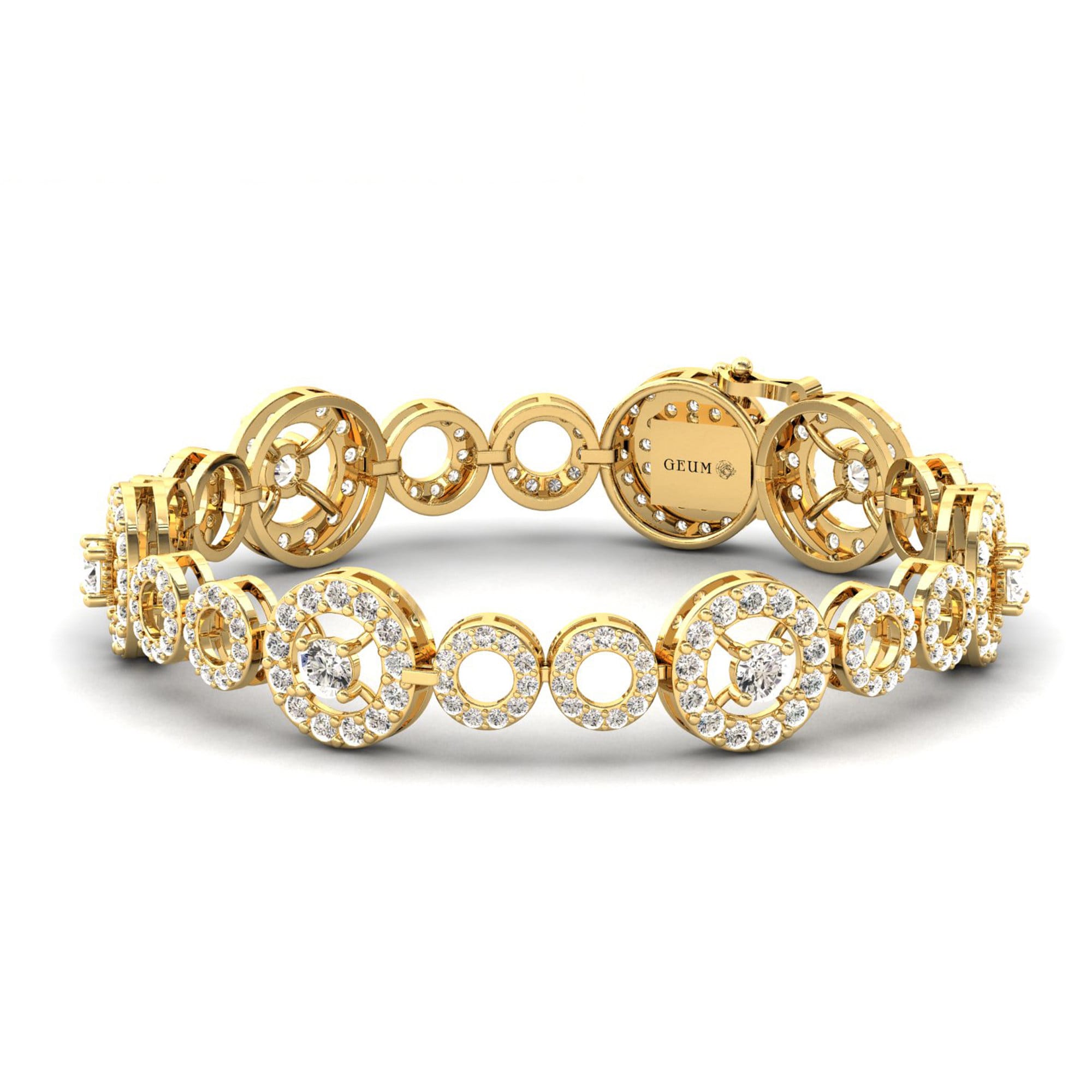 Solid Gold Diamond Designer Round Bracelet - GeumJewels