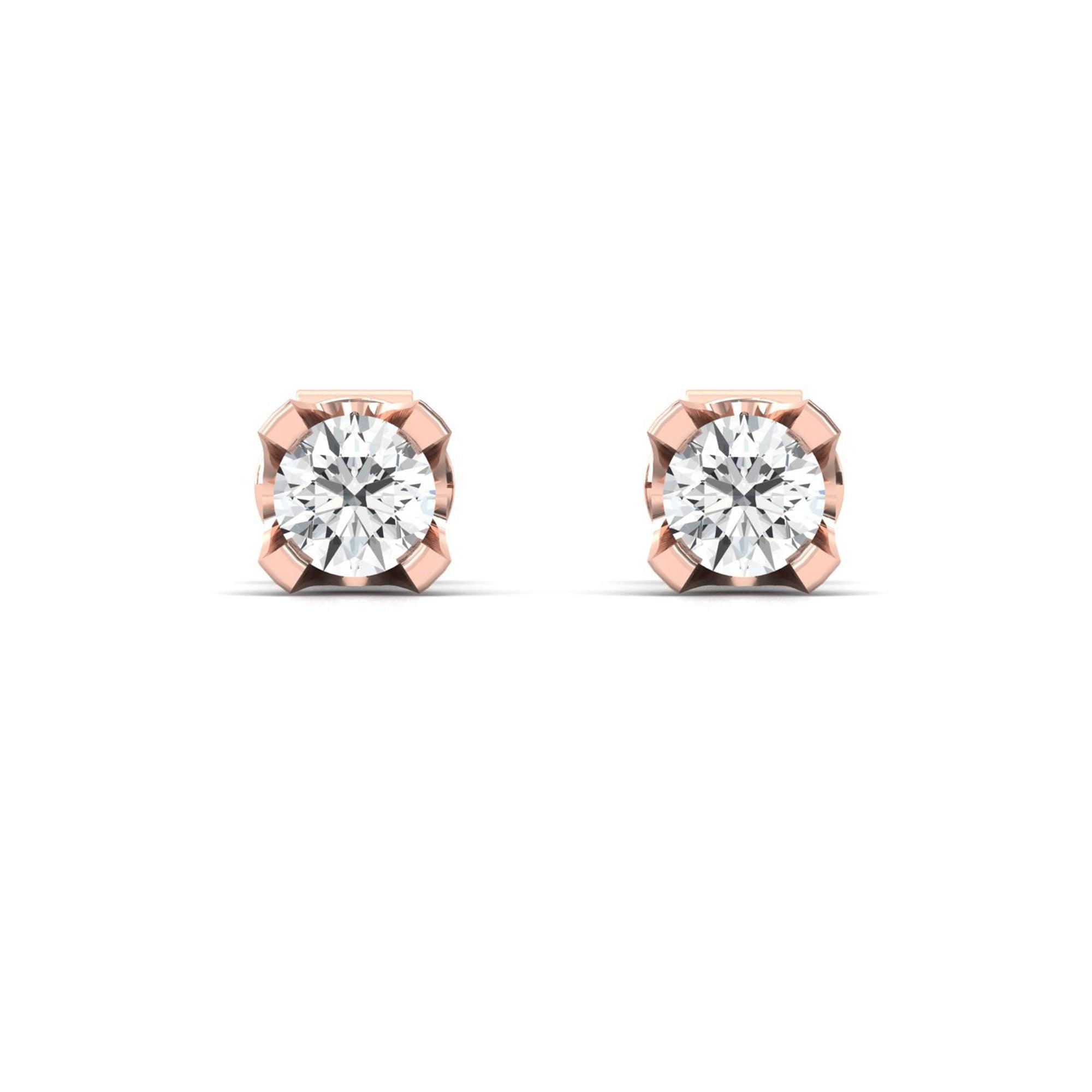 Genuine Diamond Chunky Earrings, Rose Gold Bridal Earrings, 10kt 14kt 18kt Yellow White Gold Earring - GeumJewels