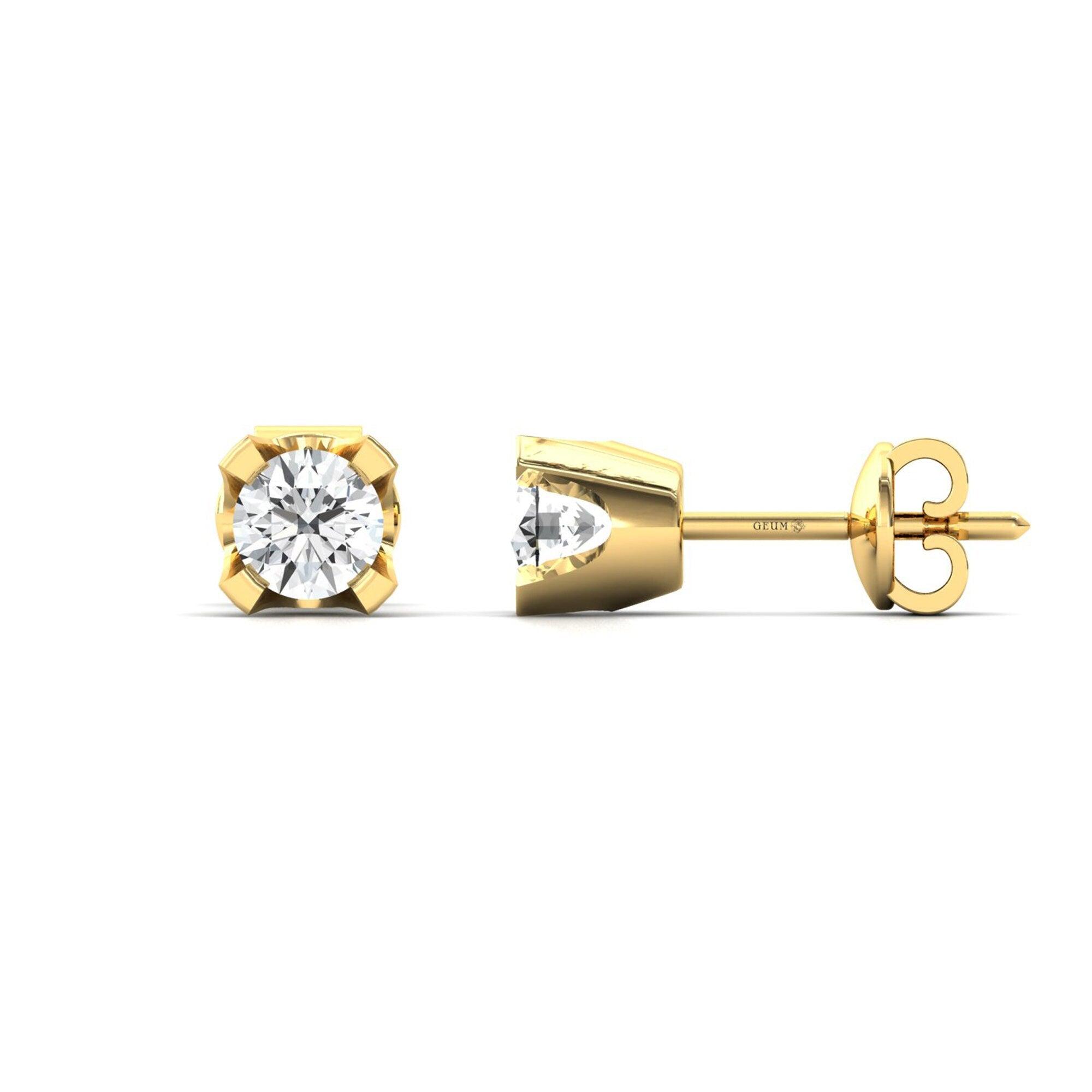Genuine Diamond Chunky Earrings, Rose Gold Bridal Earrings, 10kt 14kt 18kt Yellow White Gold Earring - GeumJewels