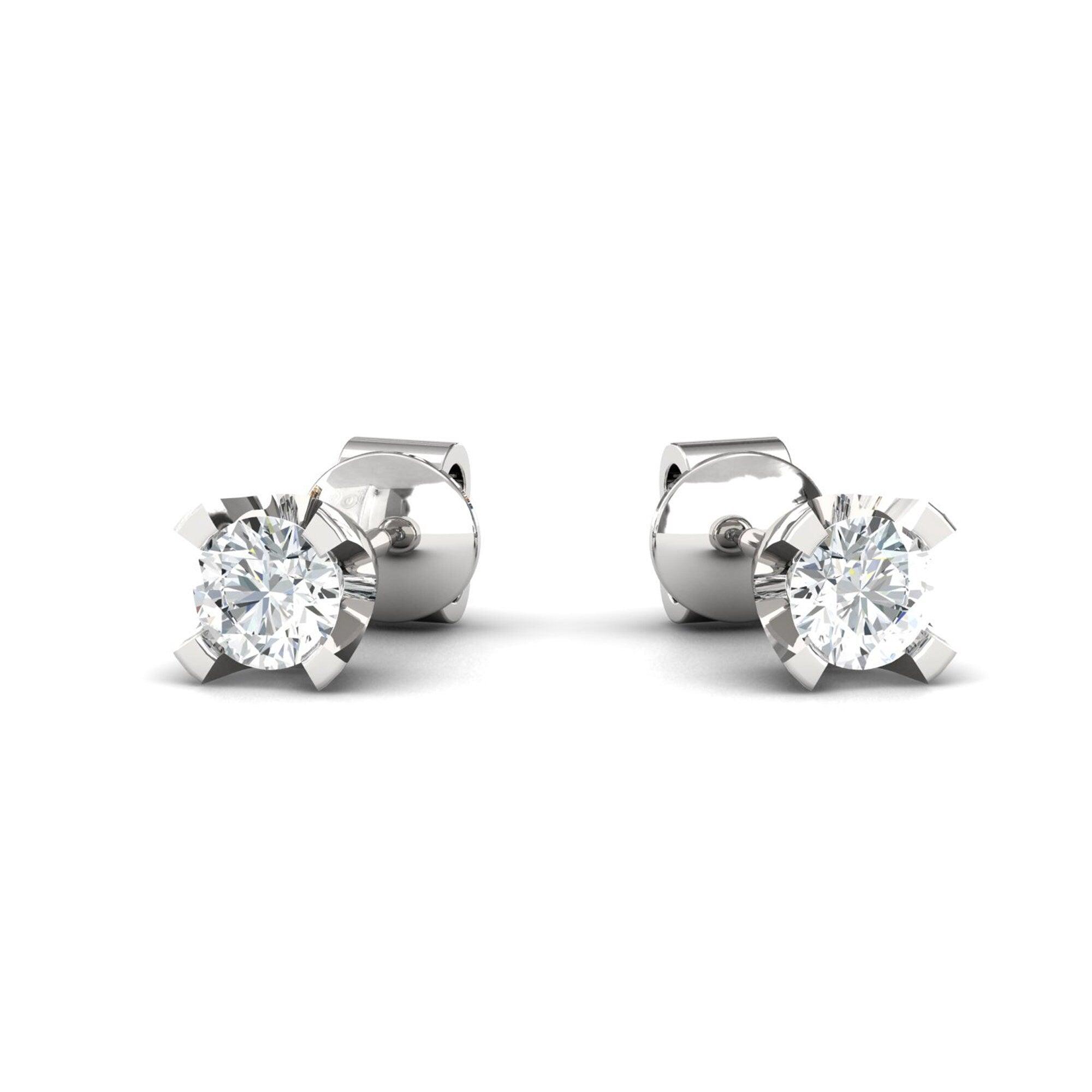 Genuine Diamond Chunky Earrings, Rose Gold Bridal Earrings, 10kt 14kt 18kt Yellow White Gold Earring - GeumJewels