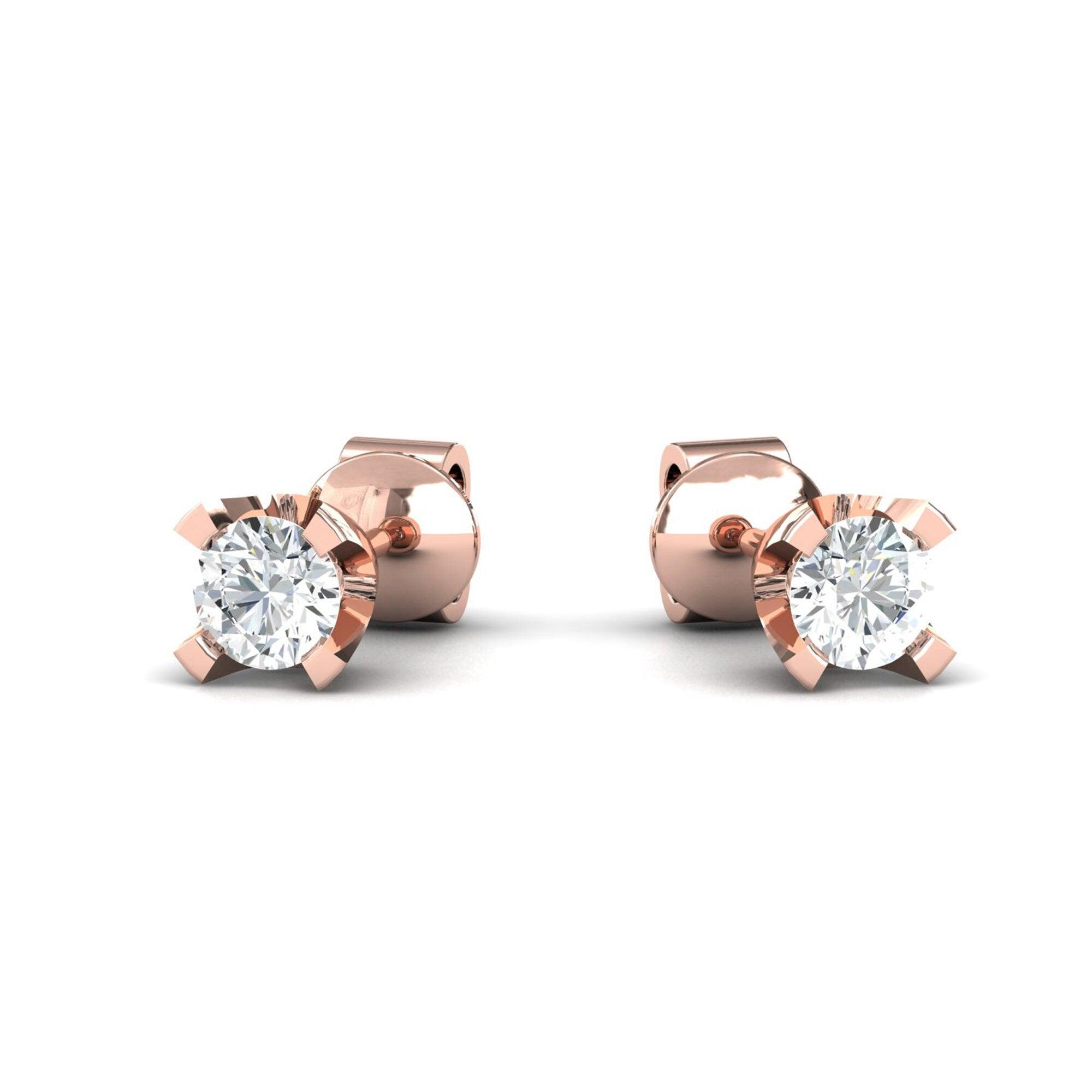 Genuine Diamond Chunky Earrings, Rose Gold Bridal Earrings, 10kt 14kt 18kt Yellow White Gold Earring - GeumJewels