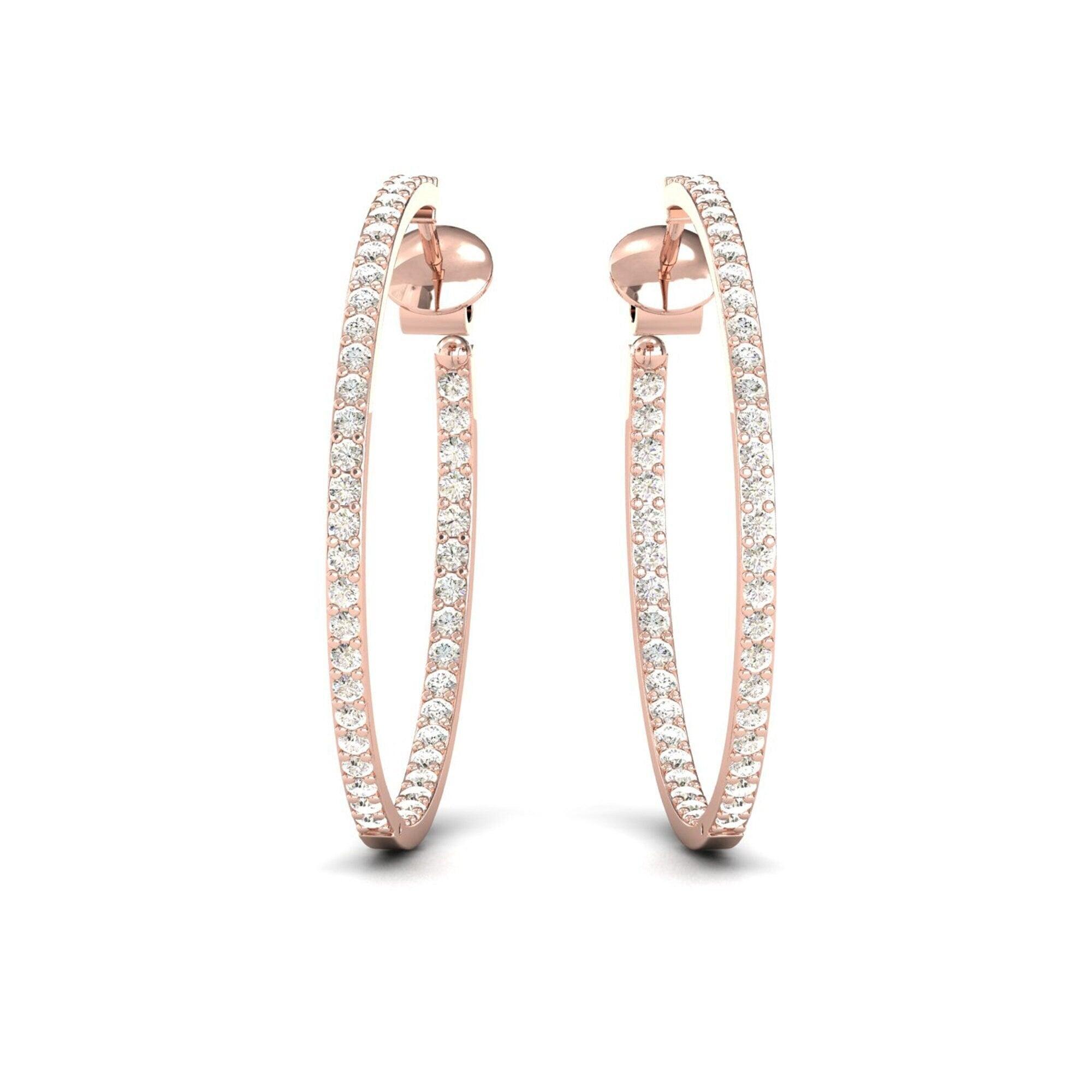 10kt 14kt 18kt Gold Bangle Earrings, Rose Gold Bangle Earrings, Real Diamond Fashion Earrings - GeumJewels