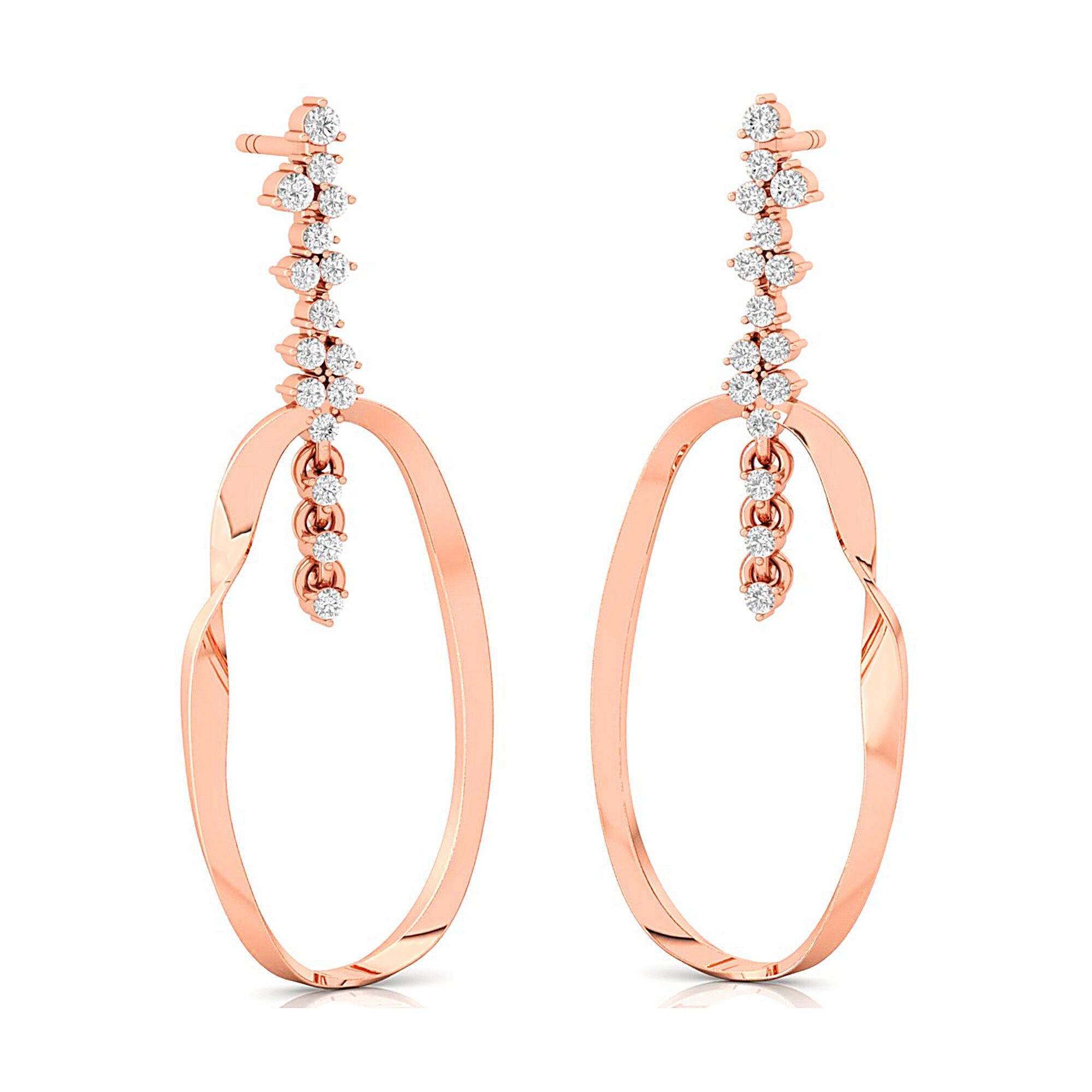 Elongated Circular Diamond Drop Earrings - GeumJewels