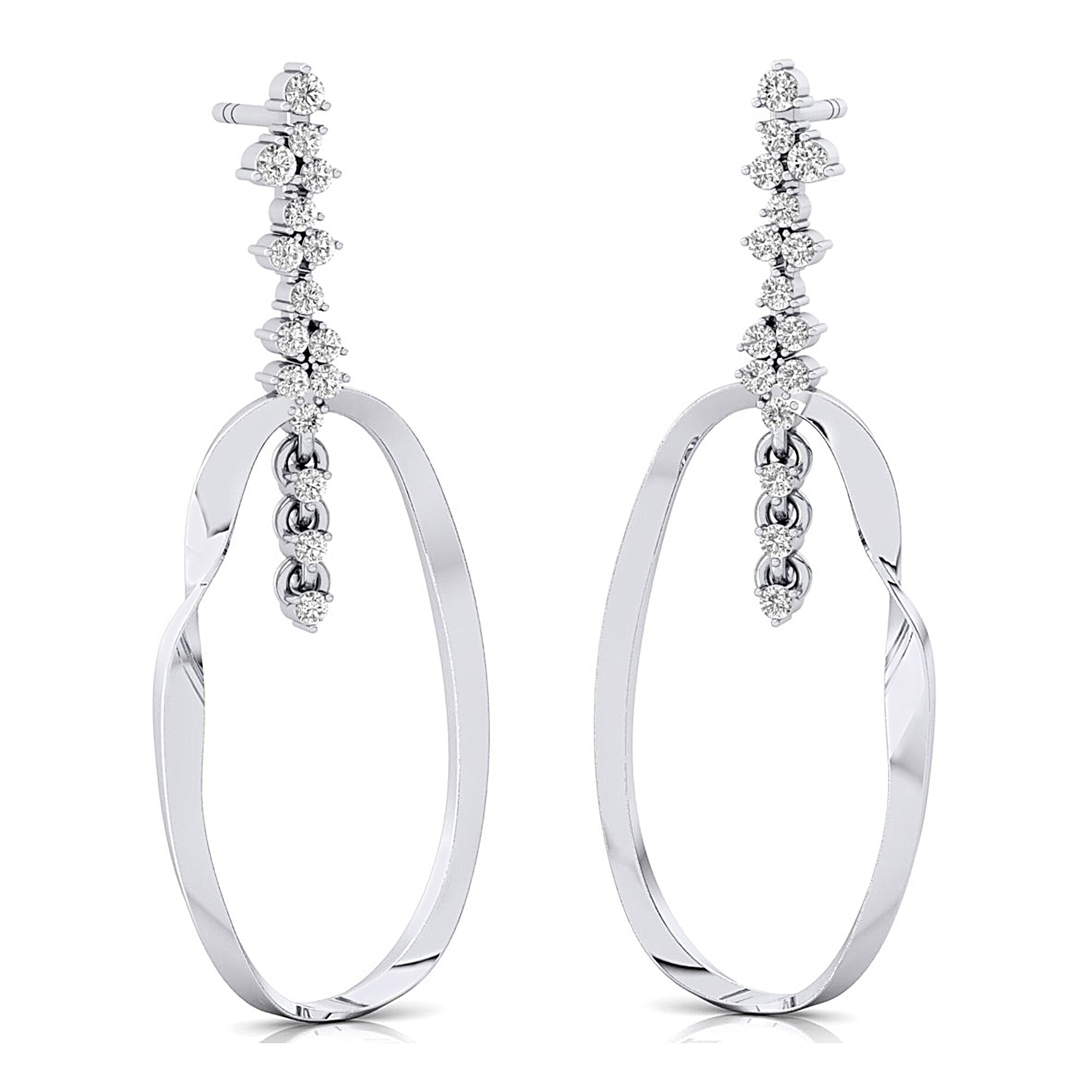 Elongated Circular Diamond Drop Earrings - GeumJewels